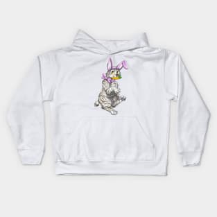 Bobtail BunnyCat: Silver-Amber Tabby (Pink) Kids Hoodie